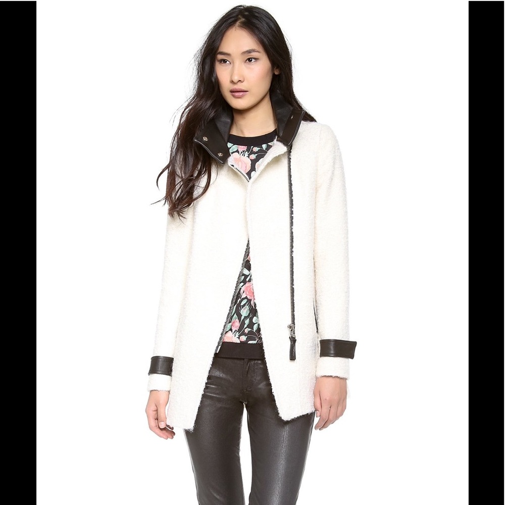 Mackage Coat Wool Leather Zippers Jacket White Mohair XS